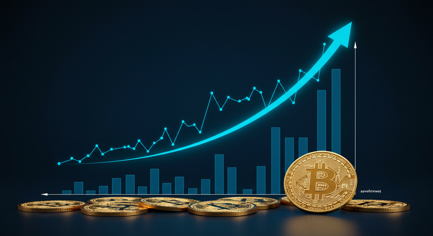 "Gráfico de crescimento do Bitcoin, simbolizando um potencial de retorno elevado."